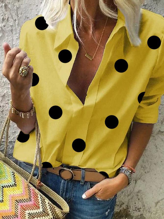 Polka Dot A Lapel Long Sleeve Blouse