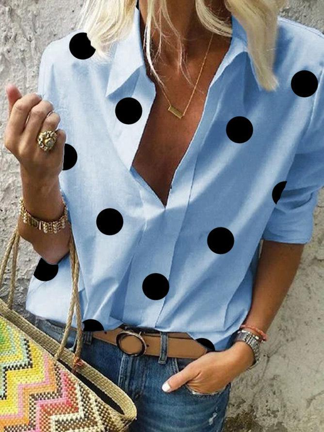 Polka Dot A Lapel Long Sleeve Blouse