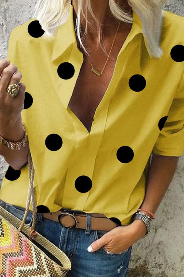 Polka Dot A Lapel Long Sleeve Blouse