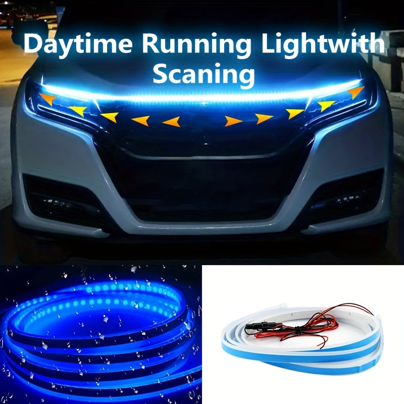 1.5M/70.87in Car LED Hood Light Universal Daytime Running Light Flexible Scan Light Strip Car Decoration Atmosphere Light White Ice Blue Waterproof