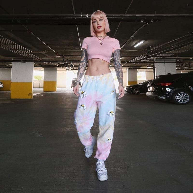 high waist tie dye sweat pants