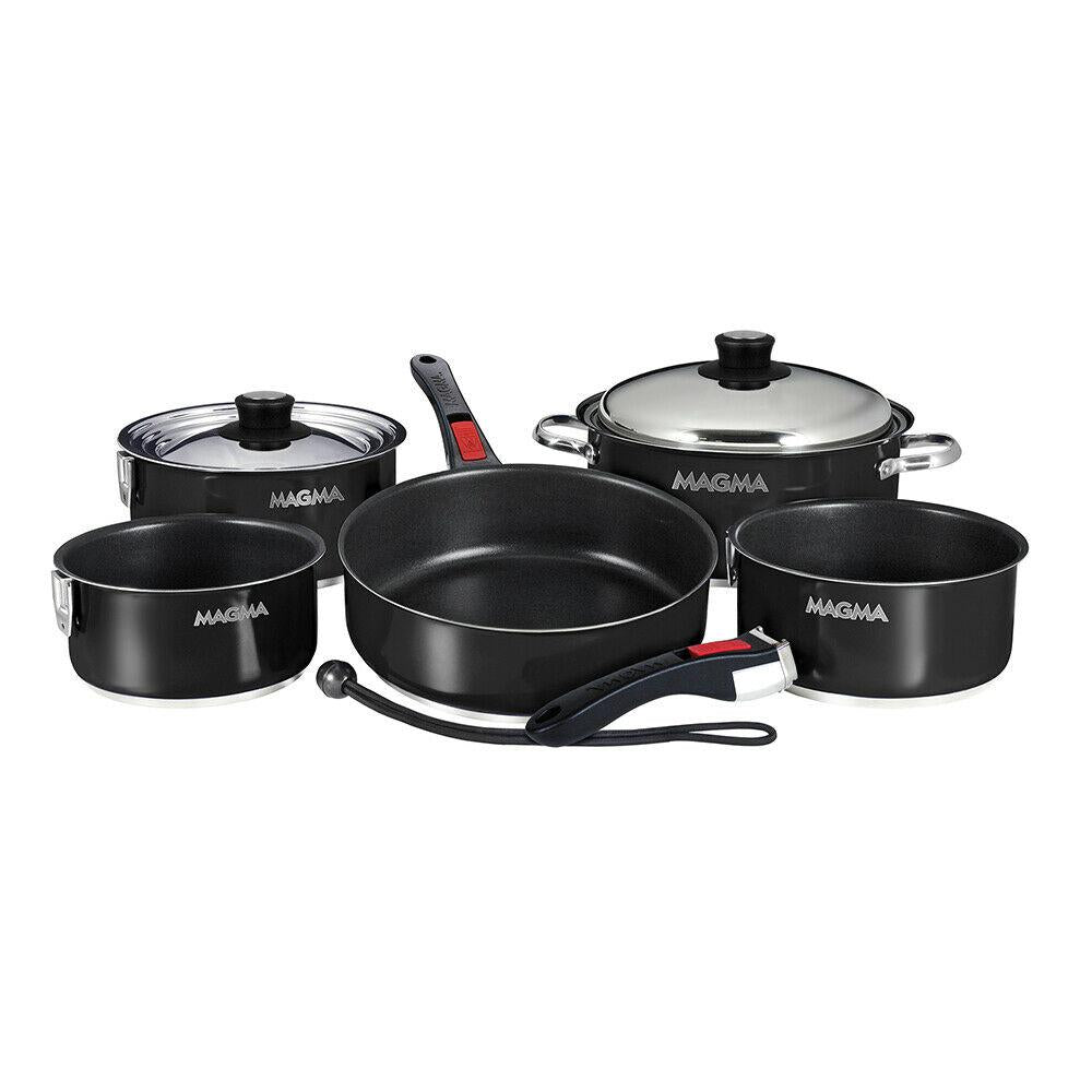 "Nesting" 10-Piece Induction Compatible Cookware - Jet Black Exterior & Sl