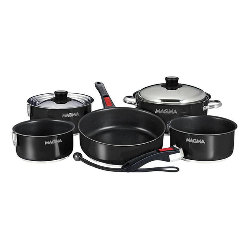 "Nesting" 10-Piece Induction Compatible Cookware - Jet Black Exterior & Sl