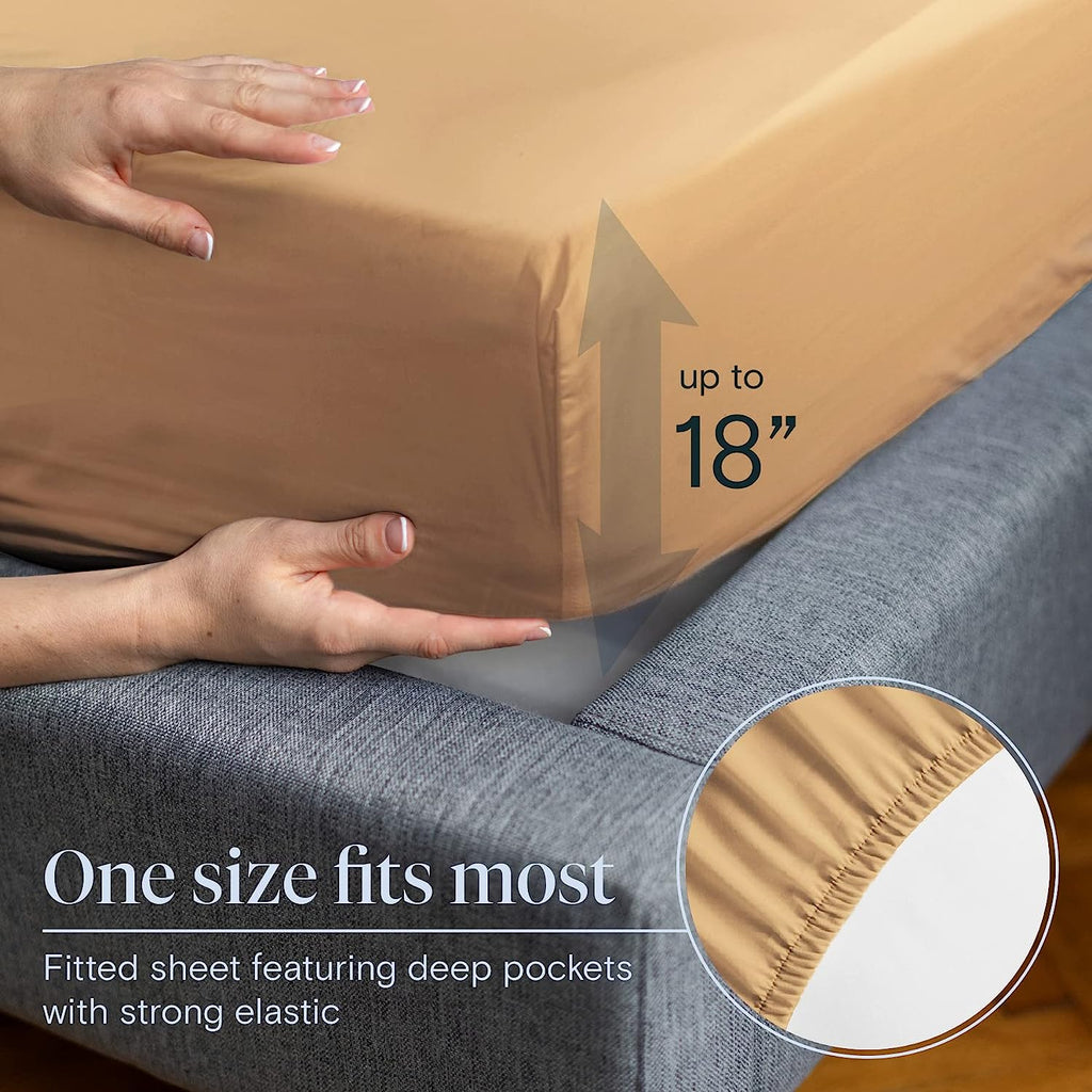 LuxClub 6 PC King Size Sheet Set Bamboo Sheets Deep Pockets 18" Eco Friendly Wrinkle Free Cooling Sheets Machine Washable Hotel Bedding Silky Soft - Gold King