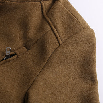 casual thick stand collar patchwork single breasted woolen coat for men