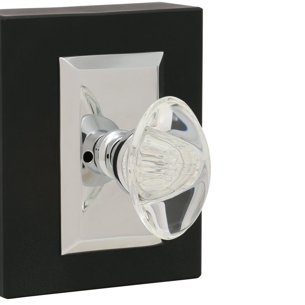 Studio Plate 2-3/8 in. Backset Bright Chrome Privacy Bed/Bath Oval Clear Crystal Glass Door Knob