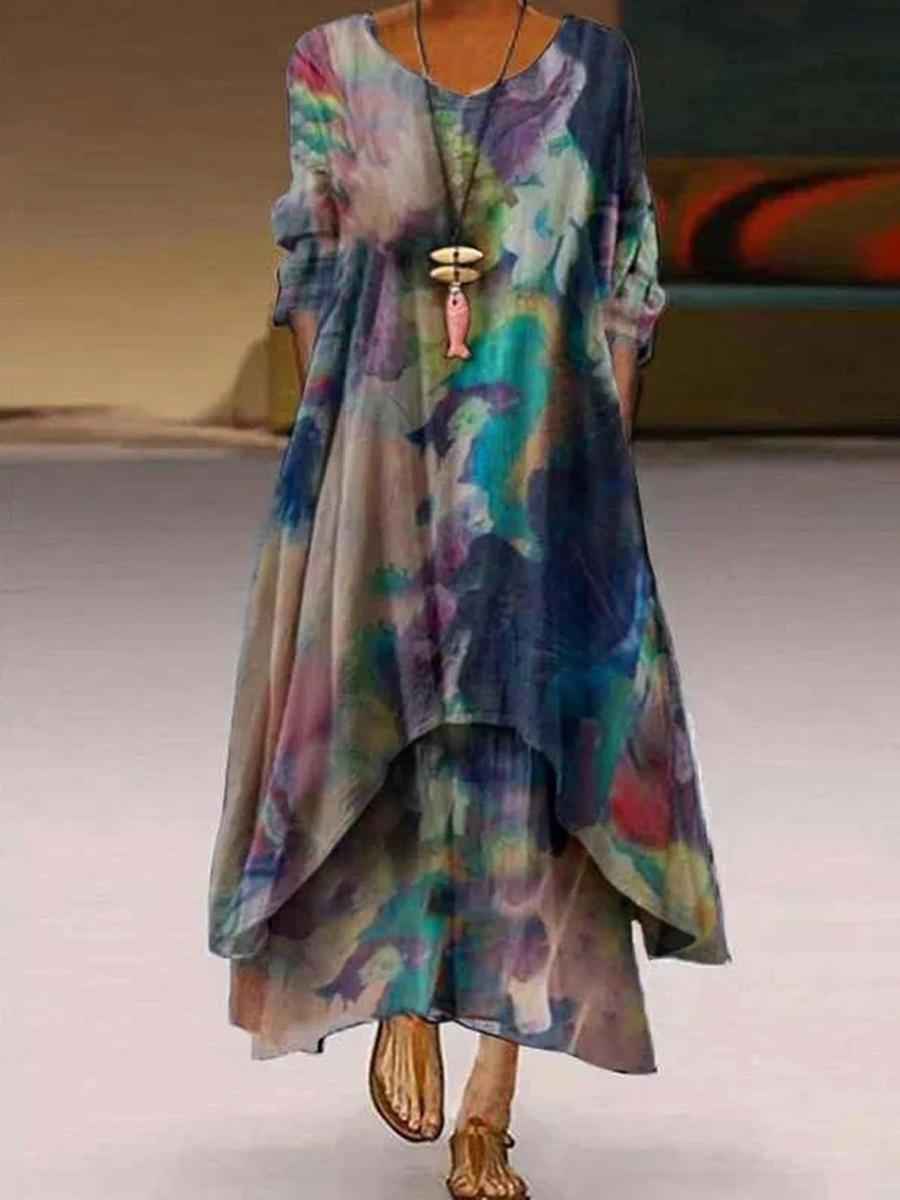 Asymmetric A-Line Tie-dyed Maxi Dresses