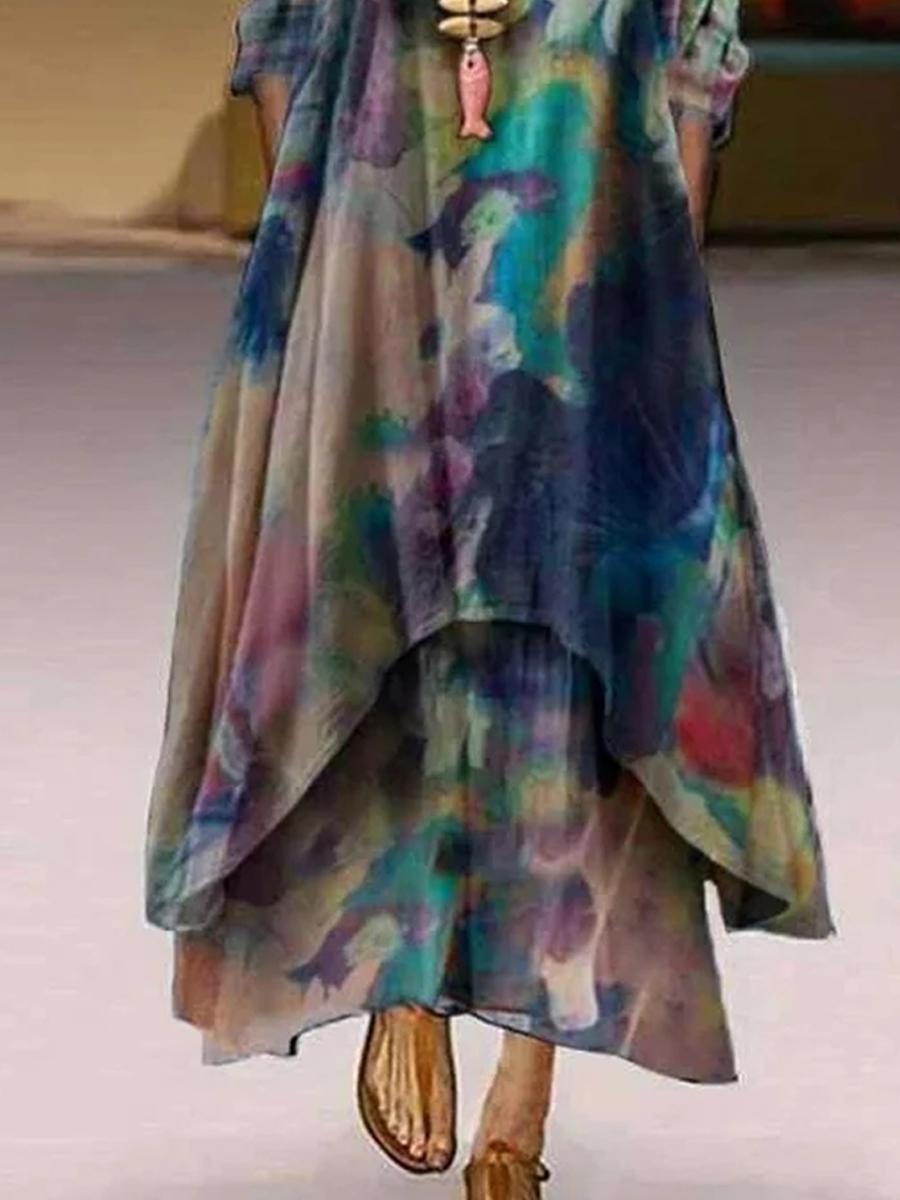 Asymmetric A-Line Tie-dyed Maxi Dresses