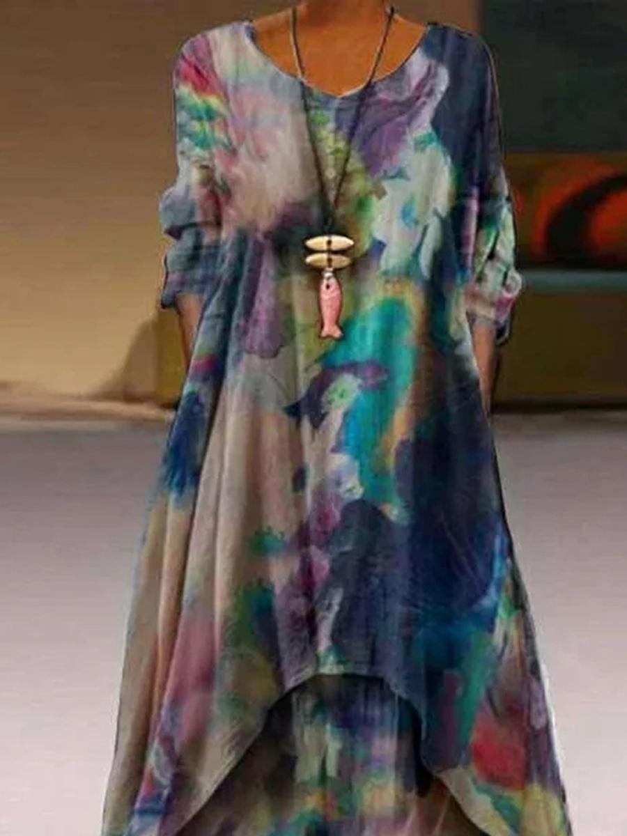 Asymmetric A-Line Tie-dyed Maxi Dresses