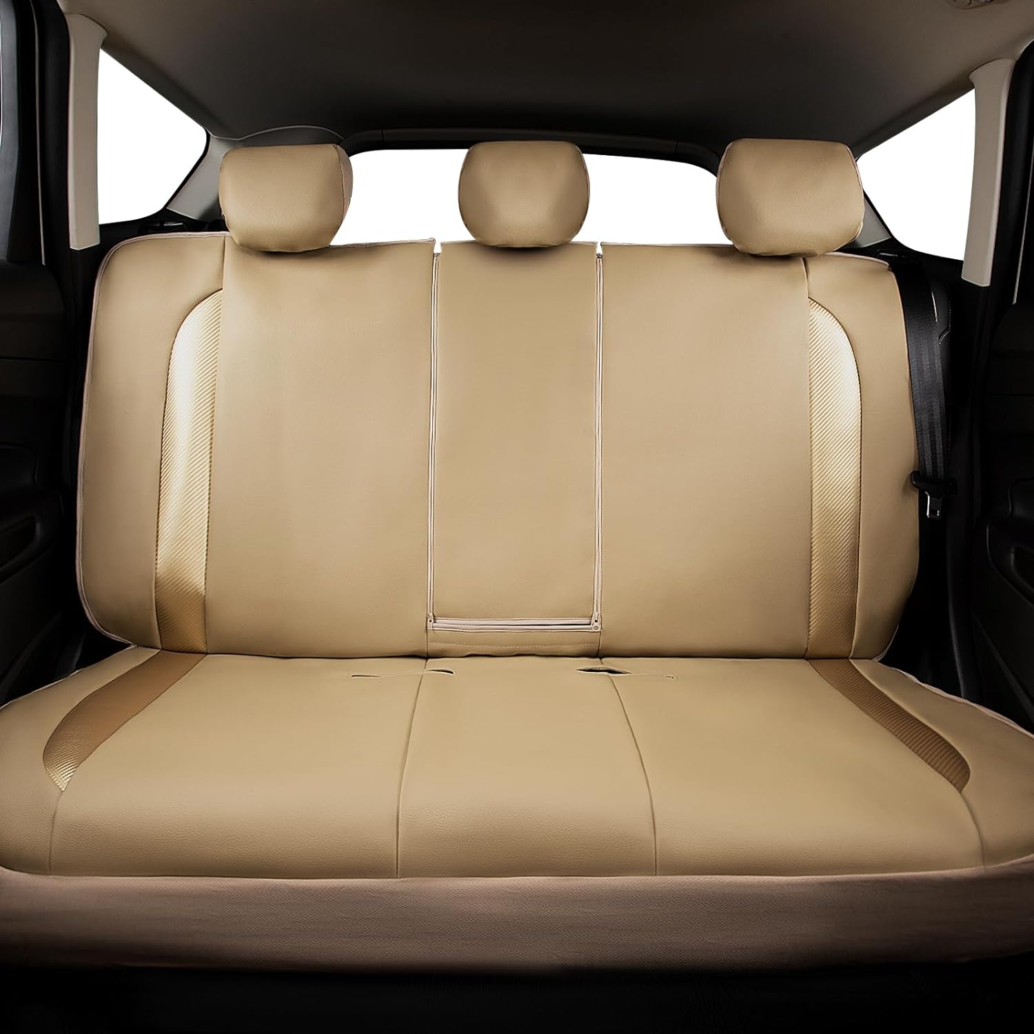 Flying Banner car seat Covers Protects Water Proof Faux Leather Carbon Fiber Front and Rear Bench (Gold Beige, Full Set)
