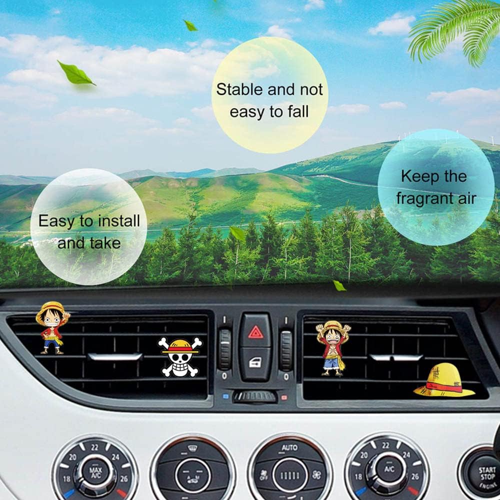 ZOSTLAND Animation Car Air Vent Clip Decoration,Skull Car Air Fresheners, Cute Car Vent Clip,Personalized Automotive Interior Decoration Accessories,Car Decor Gift for women,men (4pcs Pirate)