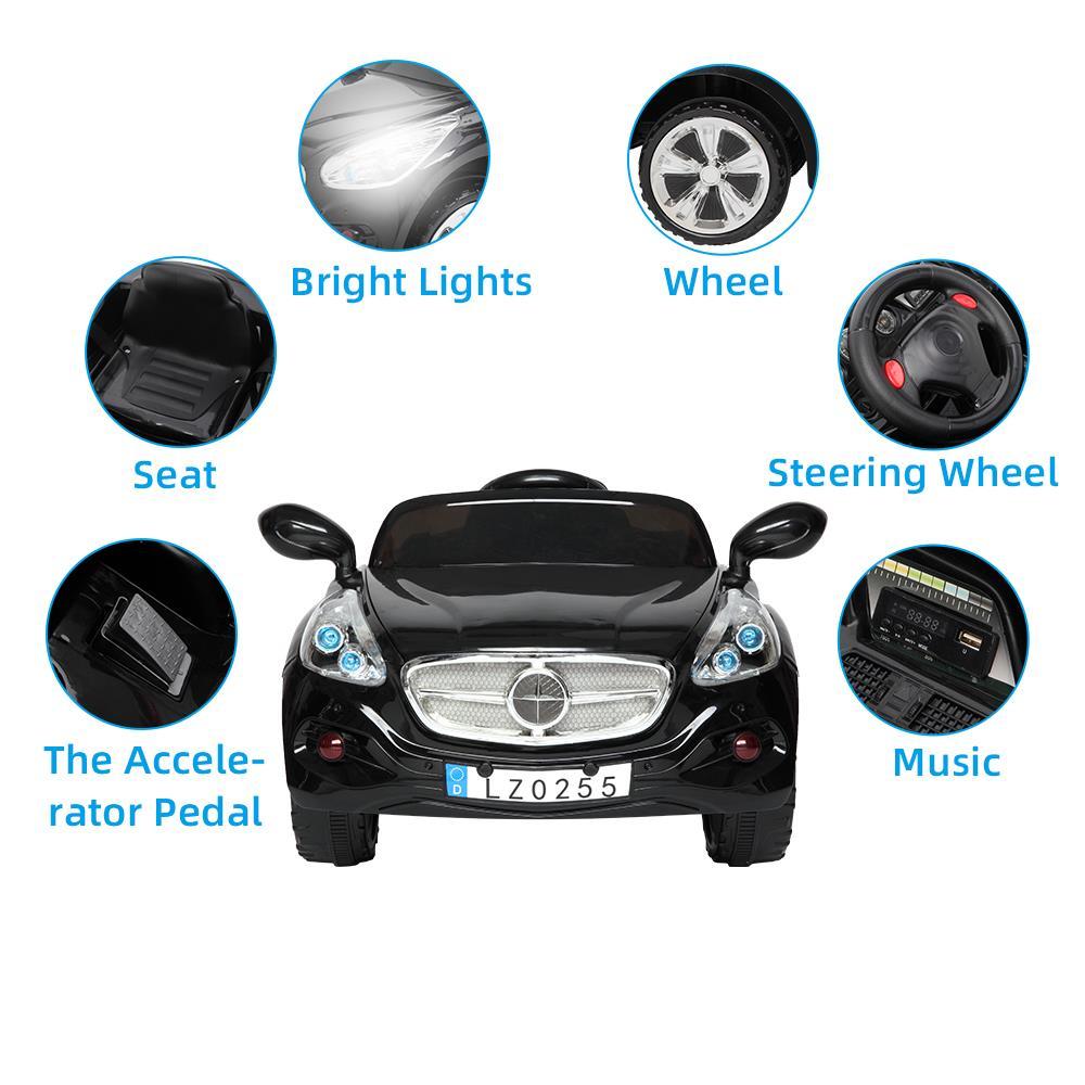 Ktaxon 12V Kids Electric Ride on Cars Battery Powered Motorized Vehicles, Remote Control, 3 Speeds, LED Headlights, MP3 Player, Horn - Black