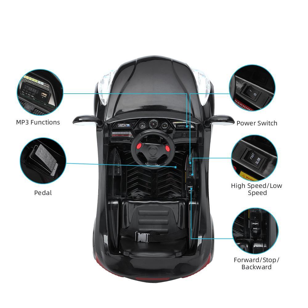 Ktaxon 12V Kids Electric Ride on Cars Battery Powered Motorized Vehicles, Remote Control, 3 Speeds, LED Headlights, MP3 Player, Horn - Black