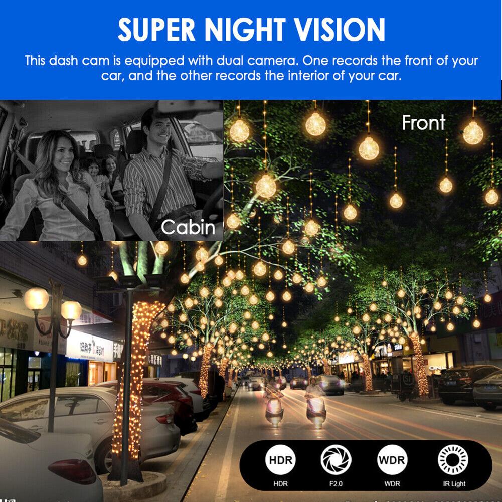 Dash Cam 3.16 Inch Dual Lens Dash Cam, Front -in Camera G Sensor HD Night Vision Wide Angle Car DVR