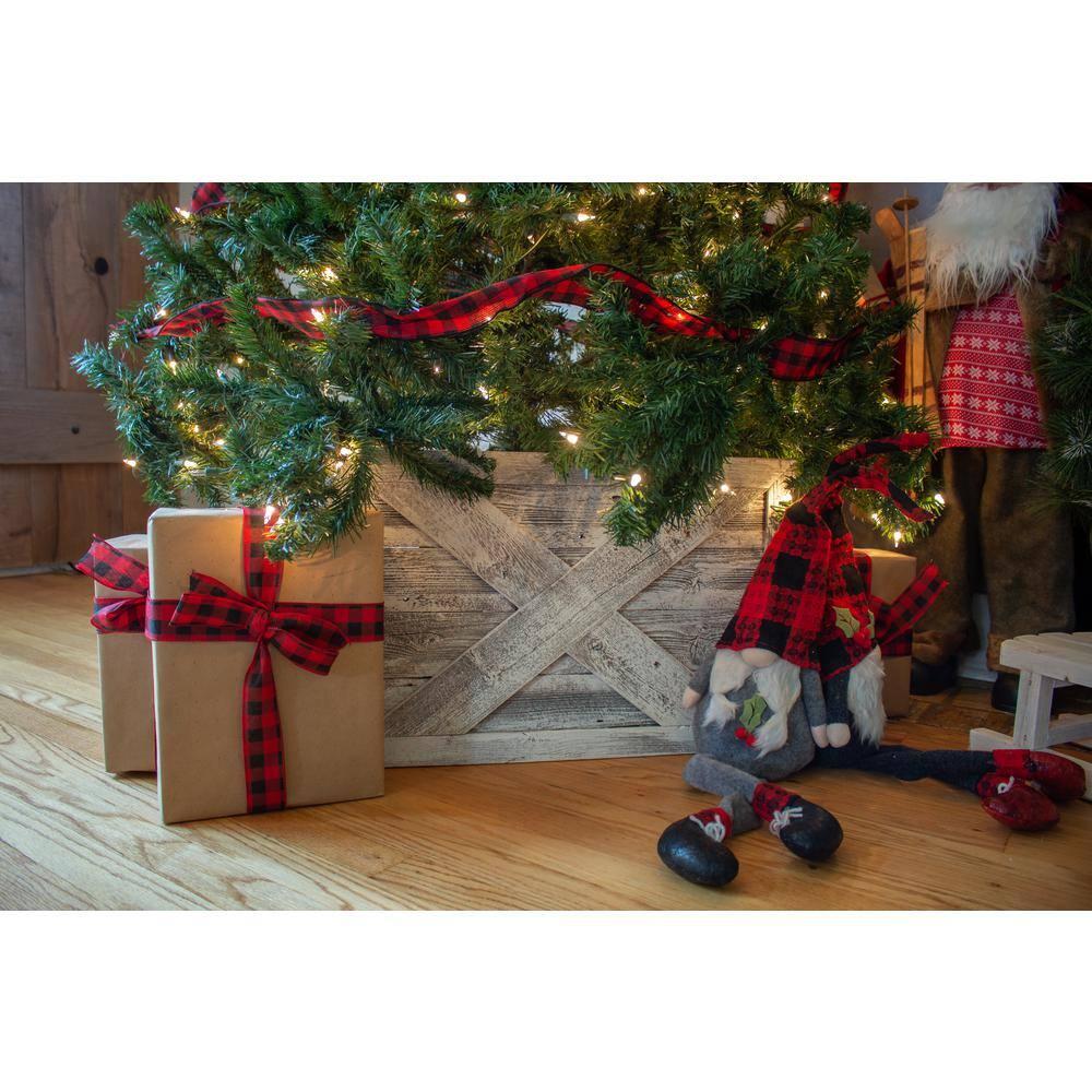 Farmhouse Deluxe 27 in. W x 14.5 in. H, 37 in. Dia, White Wash Decorative Christmas Tree Box Collar