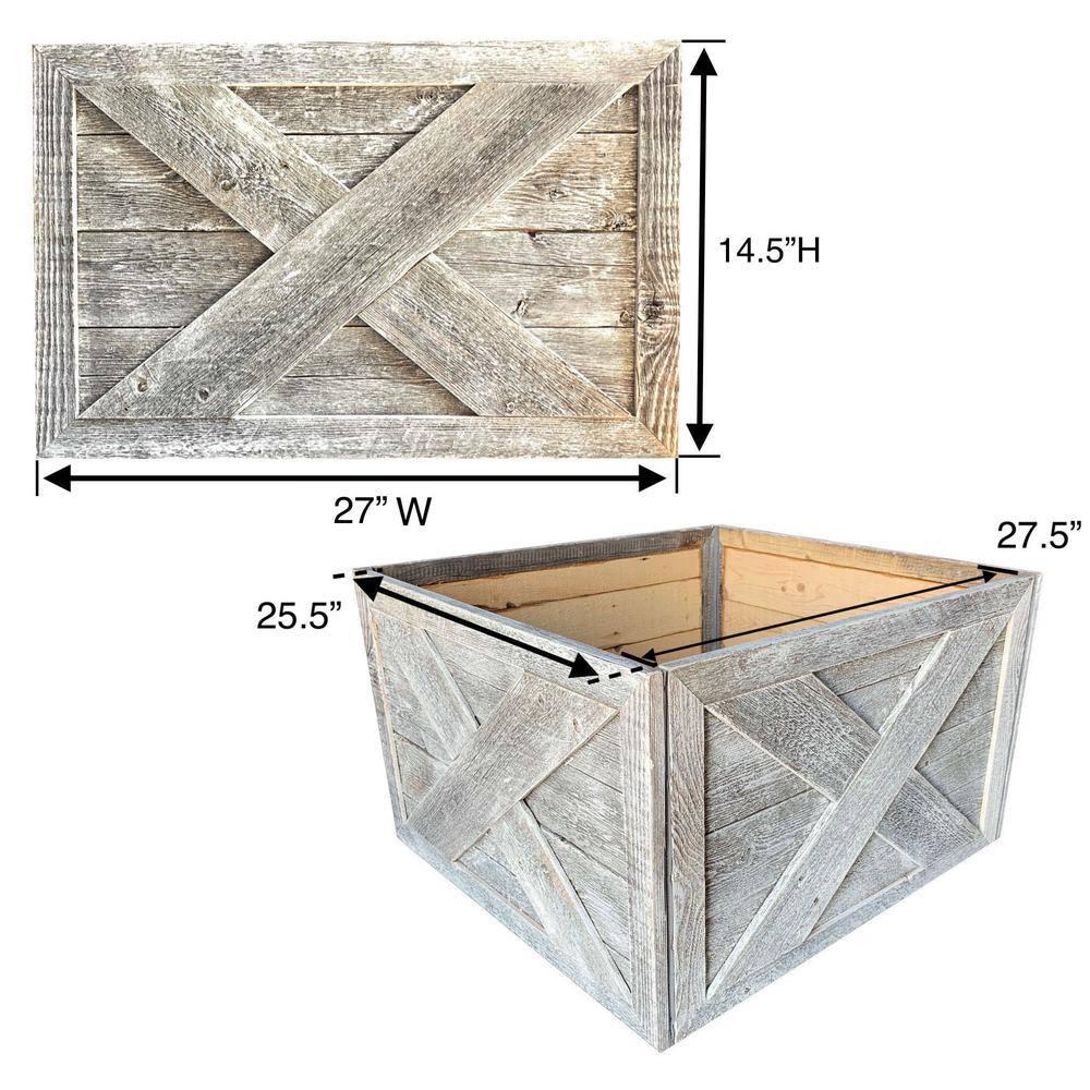 Farmhouse Deluxe 27 in. W x 14.5 in. H, 37 in. Dia, White Wash Decorative Christmas Tree Box Collar