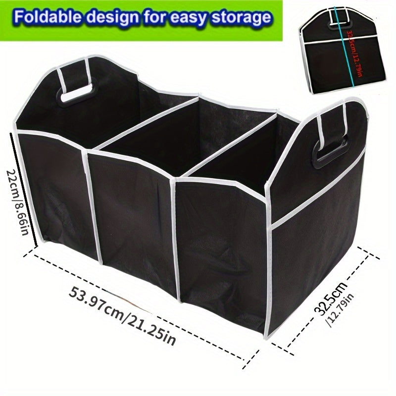 1pc Universal Car Trunk Organizer, Portable Foldable Waterproof Auto StoraBag With 3 Compartments, For SUV, Truck, Van, Sedan