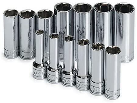 SK Professional Tools 1863 13-Piece 3/8 in. Drive 6-Point Deep Metric Socket Set - Chrome Socket Set with Super Chrome Finish | Set of 13 Sockets Made in USA