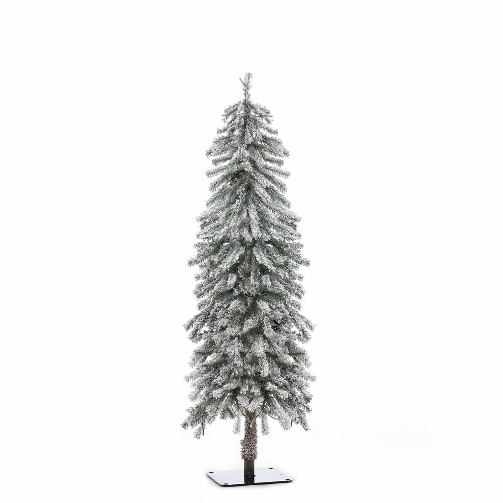 LuxenHome Pre-Lit LED Flocked Fir Slim Artificial Christmas Trees - Set of 3