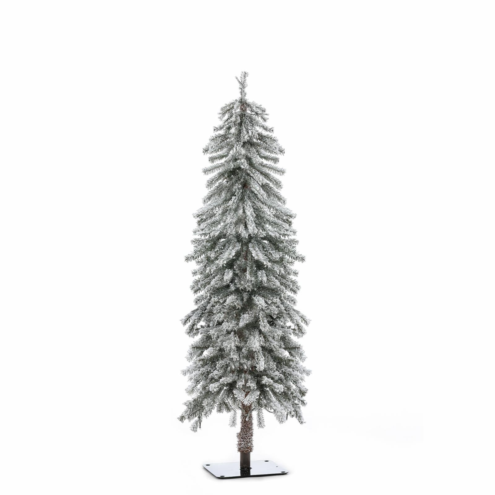 LuxenHome Pre-Lit LED Flocked Fir Slim Artificial Christmas Trees - Set of 3