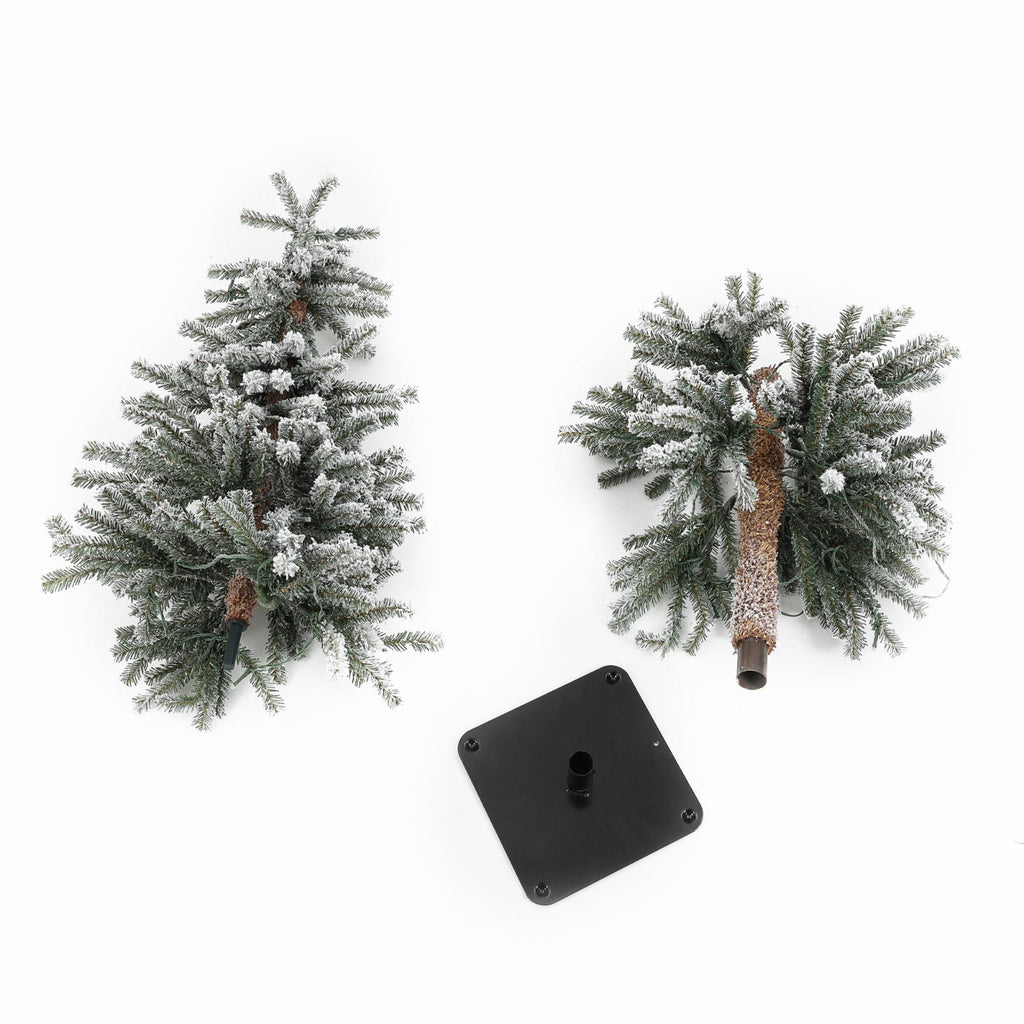 LuxenHome Pre-Lit LED Flocked Fir Slim Artificial Christmas Trees - Set of 3