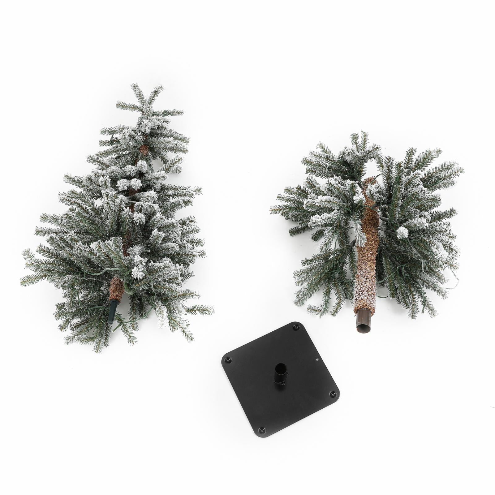 LuxenHome Pre-Lit LED Flocked Fir Slim Artificial Christmas Trees - Set of 3