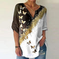 Fashion V-neck butterfly print shirt