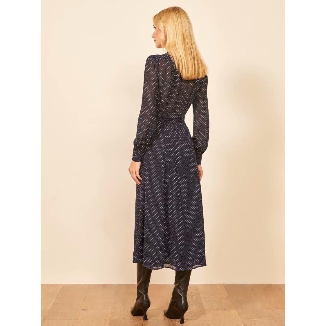 polka dot long sleeve midi dress