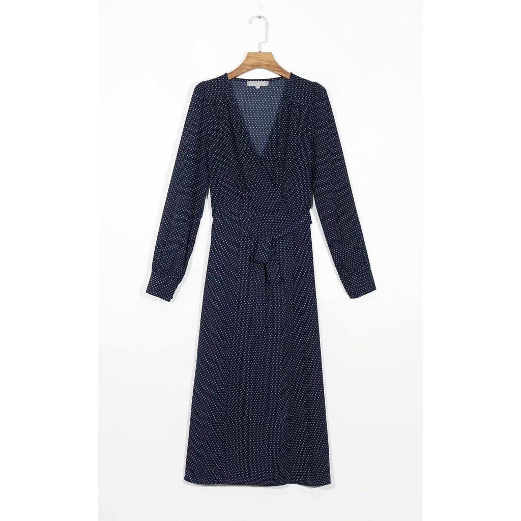 polka dot long sleeve midi dress