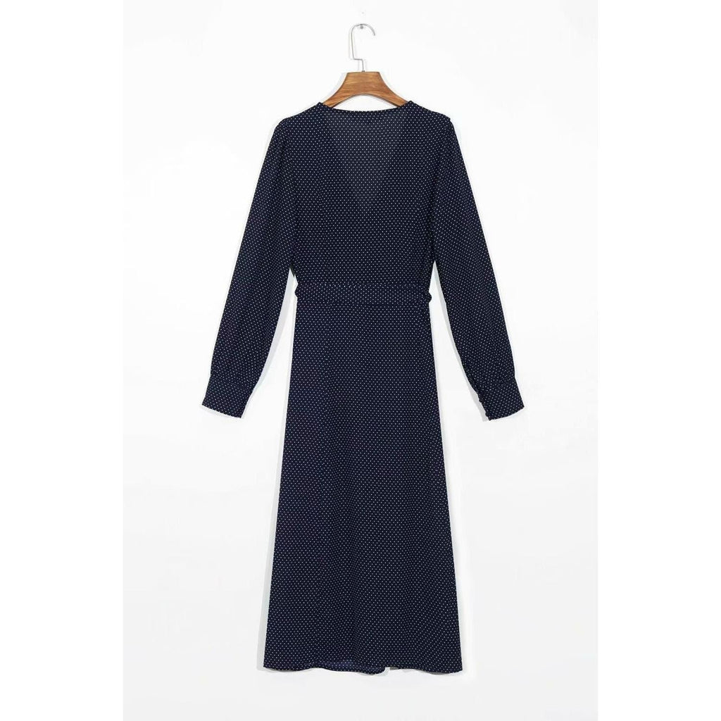 polka dot long sleeve midi dress