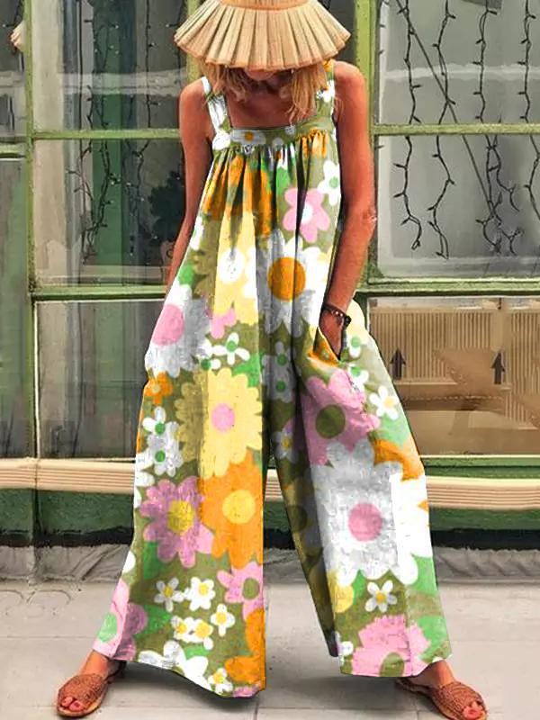 Ladies Cotton And Linen Butterfly Casual Printed Wide-leg Pa