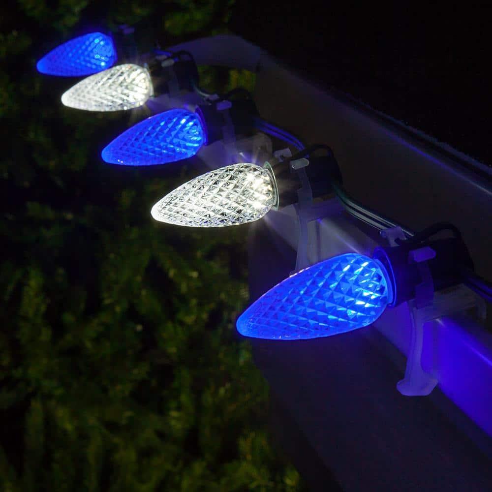 OptiCore 49 ft. 50-Light LED Blue and Cool White Faceted C9 String Light Set
