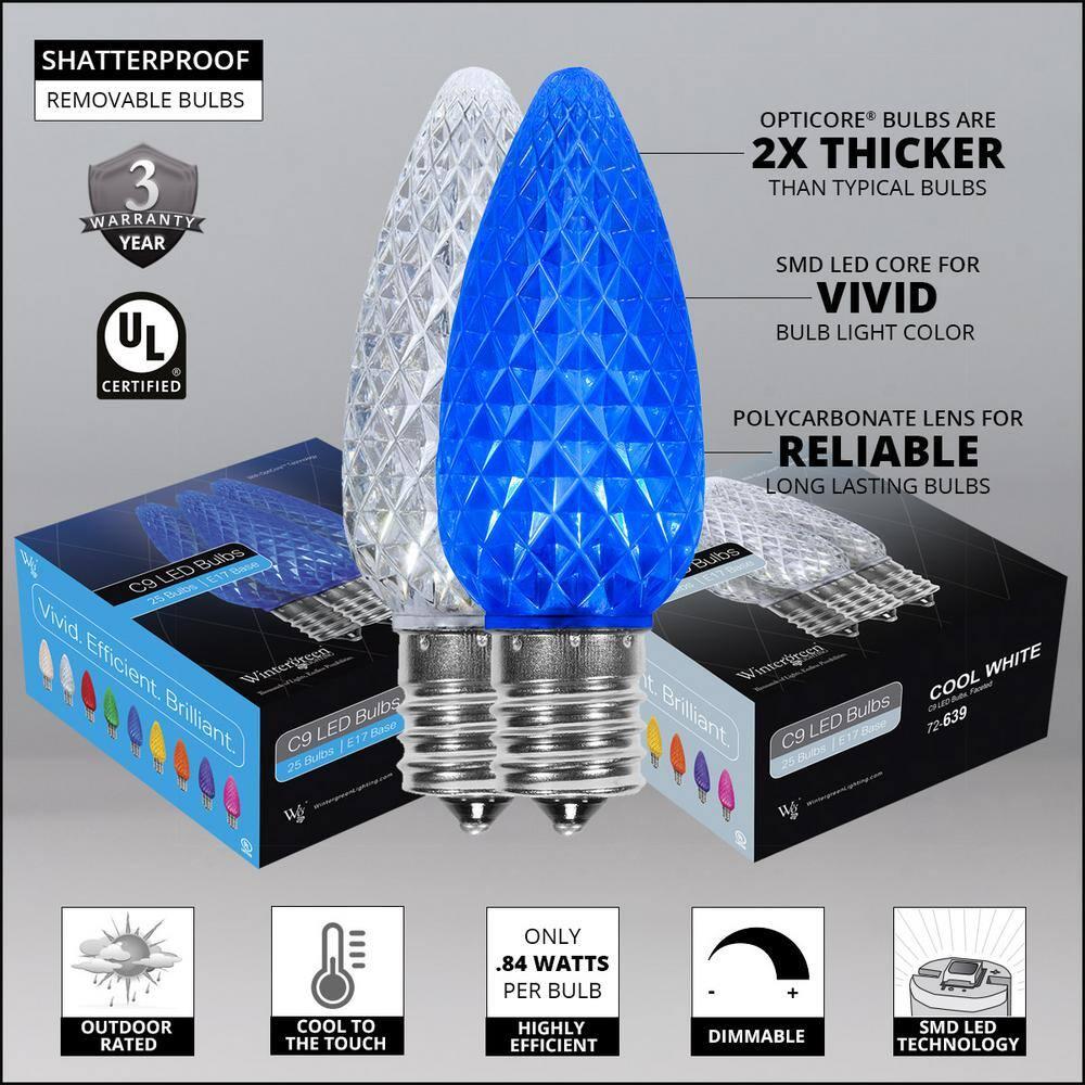 OptiCore 49 ft. 50-Light LED Blue and Cool White Faceted C9 String Light Set
