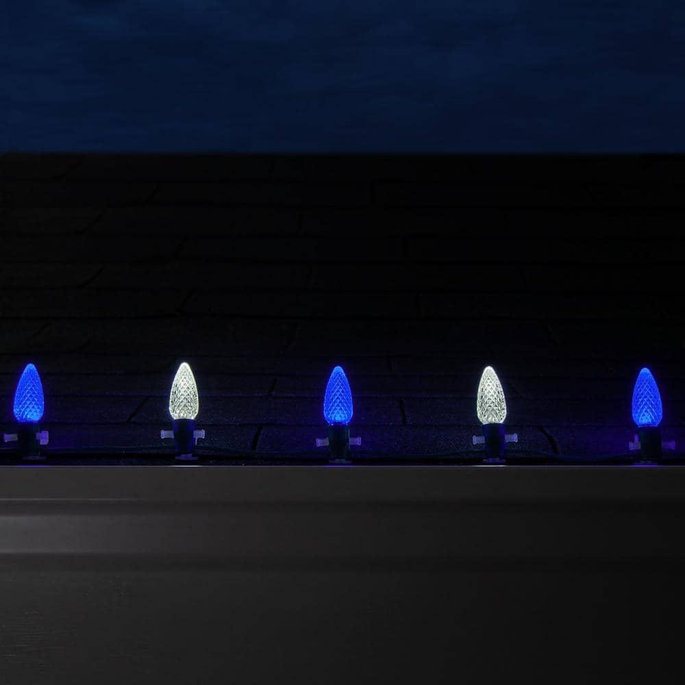 OptiCore 49 ft. 50-Light LED Blue and Cool White Faceted C9 String Light Set