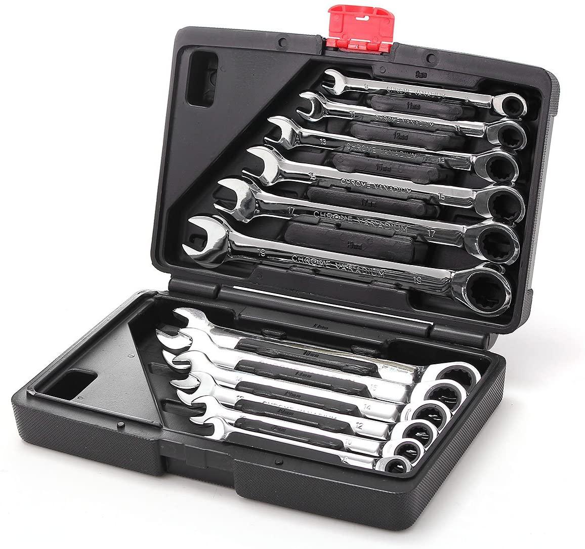 Wchaoen 12pc Metric Ratcheting Spanner Combination Wrenche Hand Tools 9mm-18mm CR-V Steel Tool accessories