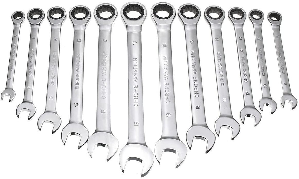 Wchaoen 12pc Metric Ratcheting Spanner Combination Wrenche Hand Tools 9mm-18mm CR-V Steel Tool accessories