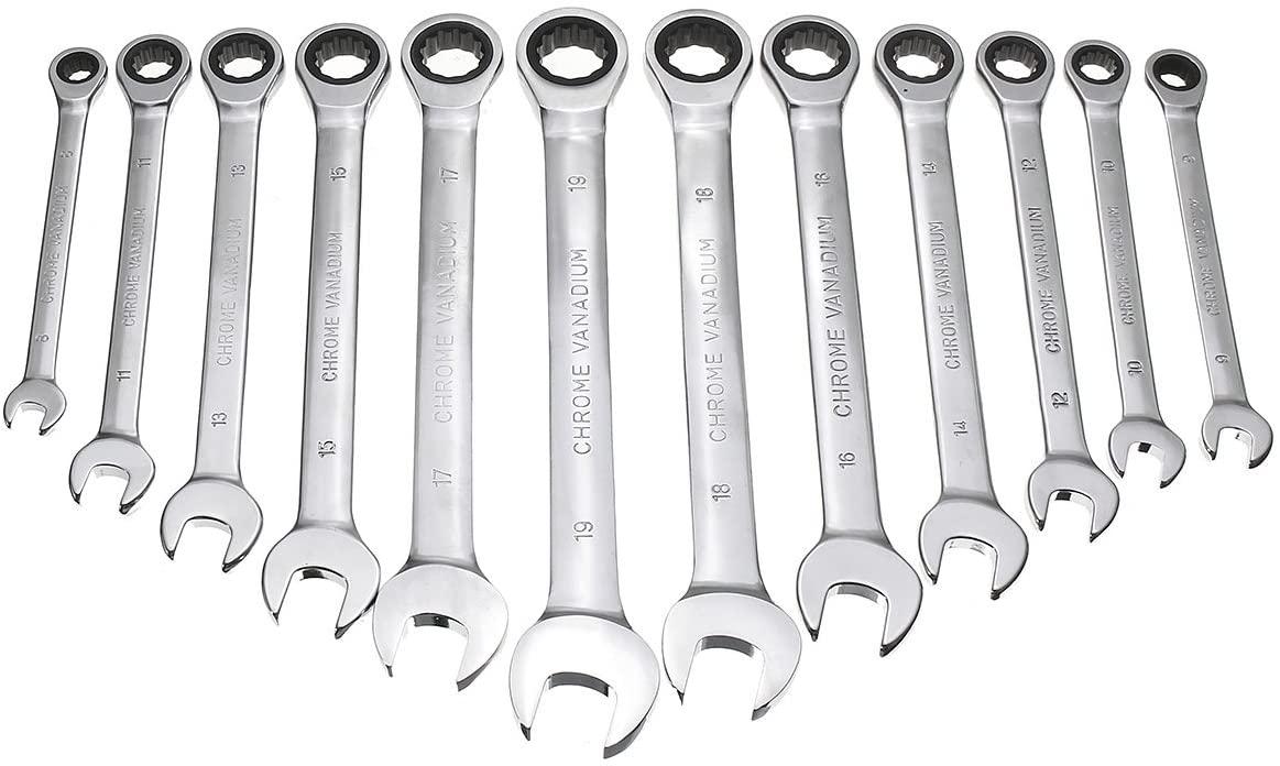 Wchaoen 12pc Metric Ratcheting Spanner Combination Wrenche Hand Tools 9mm-18mm CR-V Steel Tool accessories