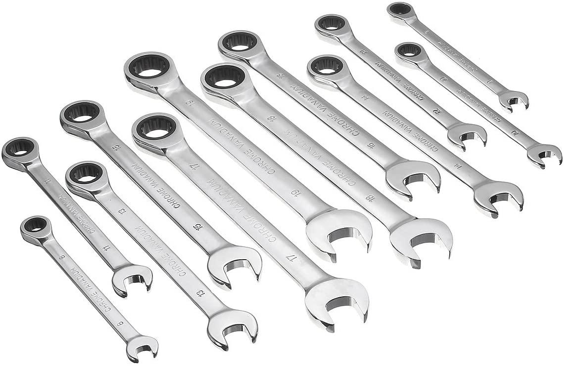 Wchaoen 12pc Metric Ratcheting Spanner Combination Wrenche Hand Tools 9mm-18mm CR-V Steel Tool accessories