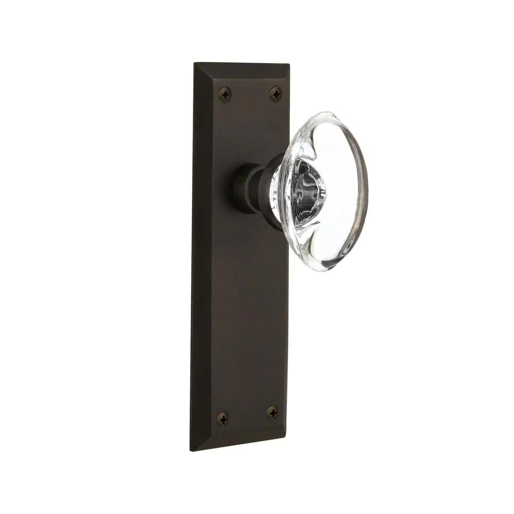 York Plate 2-3/8 in. Backset Oil-Rubbed Bronze Privacy Bed/Bath Oval Clear Crystal Glass Door Knob