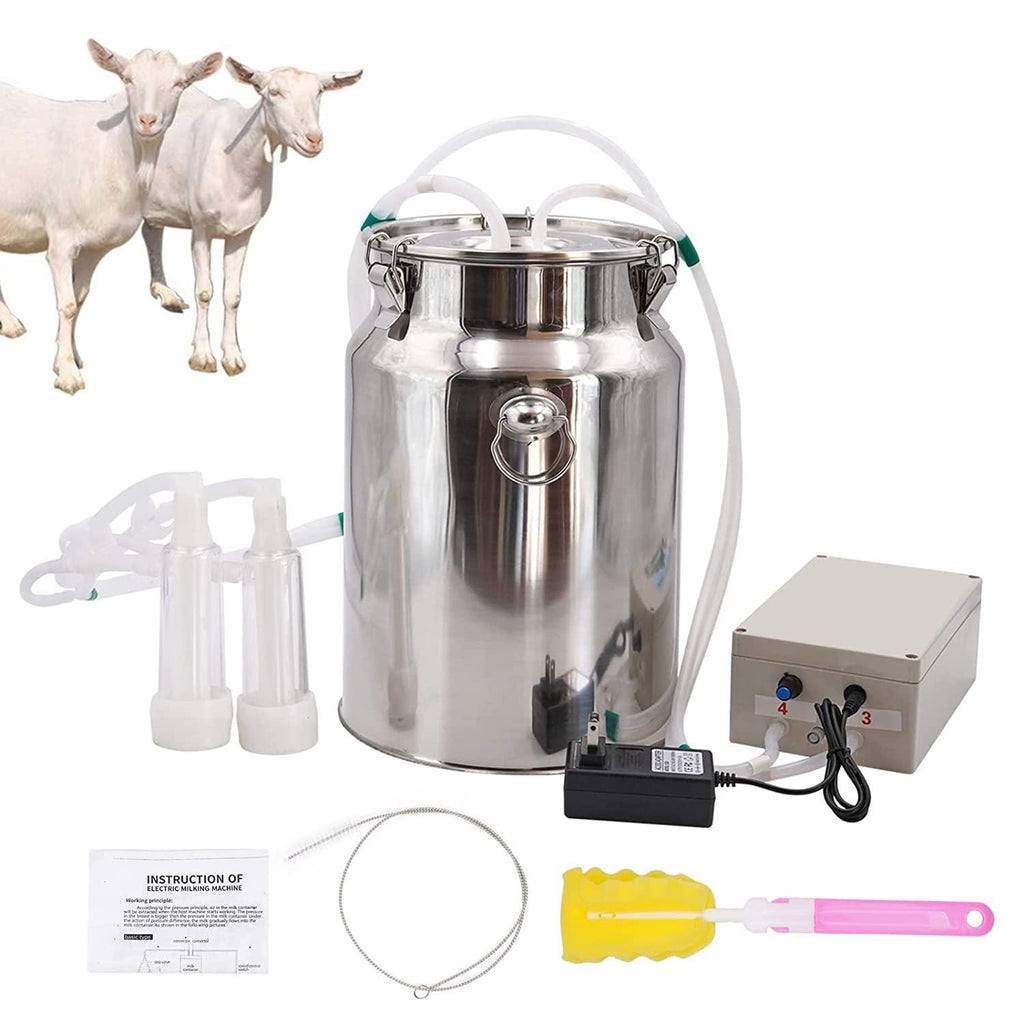 PAULOZYN Goat MilMachine Milker Electric with 10L Bucket Automatic Portable Plug-in Speed Adjustable Vacuum Pump MilSupplies with Tube Brush (Pulsation Type)