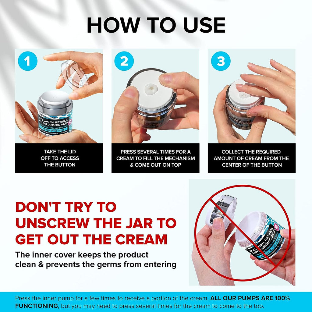 SimplyVital Face Moisturizer Collagen Cream - Anti Aging Neck and Décolleté - Made in USA Day &amp; Night Face Cream - Moisturizing, Lifting &amp; Recovery - 1.7oz