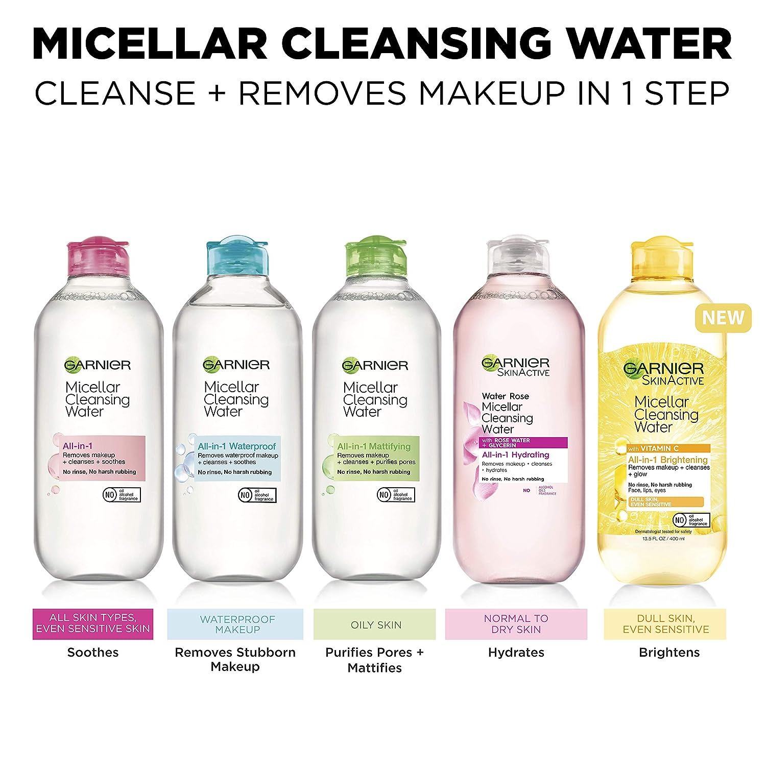 Garnier SkinActive Micellar Water For Waterproof Makeup, Facial Cleanser &amp; Makeup Remover, 13.5 Fl Oz (400mL), 1 Count (Packaging May Vary)