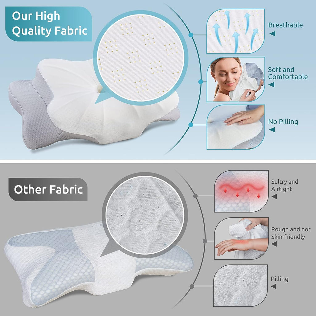 DONAMA Cervical Pillow for Neck Pain Relief,Contour Memory Foam,Ergonomic Orthopedic Neck Support Pillows for Side,Back &amp; Stomach Sleepers with Breathable Pillowcase Queen Size,Light Gray