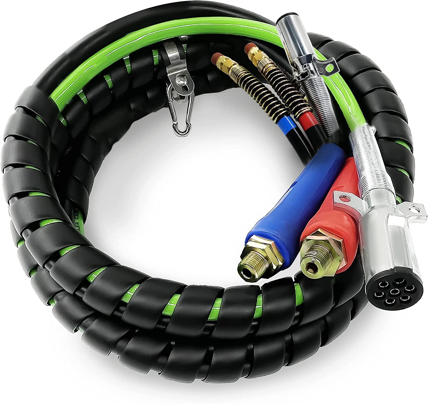TORQUE 12ft 3 in 1 ABS & Power Air Line Hose Kit Airline Air Hose Wrap 7 Way Electrical Cable Air Lines with Handle Grip Airlines for Semi Truck Trailer Tractor (TR813212)