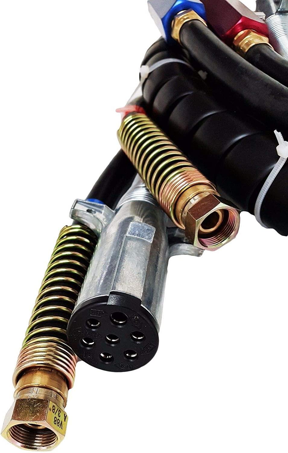 TORQUE 12ft 3 in 1 ABS & Power Air Line Hose Kit Airline Air Hose Wrap 7 Way Electrical Cable Air Lines with Handle Grip Airlines for Semi Truck Trailer Tractor (TR813212)