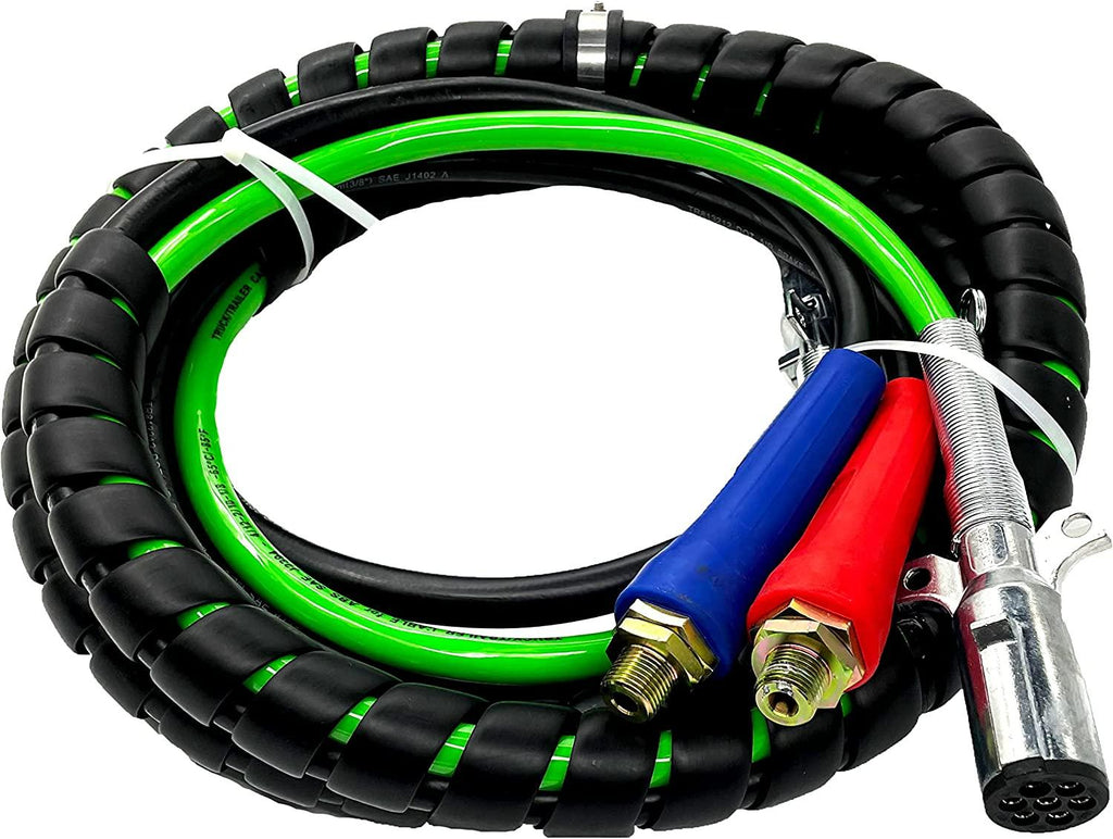 TORQUE 12ft 3 in 1 ABS & Power Air Line Hose Kit Airline Air Hose Wrap 7 Way Electrical Cable Air Lines with Handle Grip Airlines for Semi Truck Trailer Tractor (TR813212)