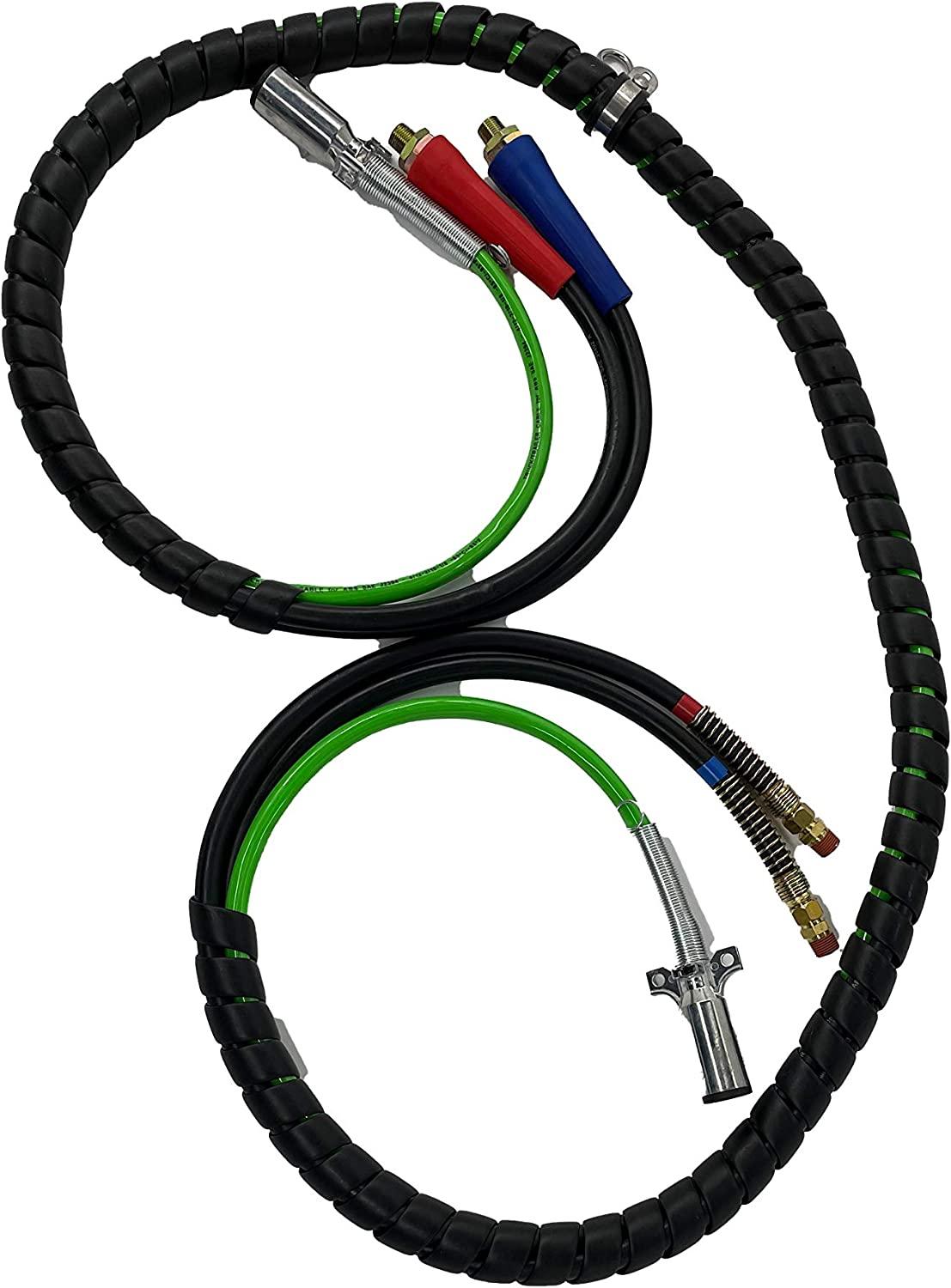 TORQUE 12ft 3 in 1 ABS & Power Air Line Hose Kit Airline Air Hose Wrap 7 Way Electrical Cable Air Lines with Handle Grip Airlines for Semi Truck Trailer Tractor (TR813212)
