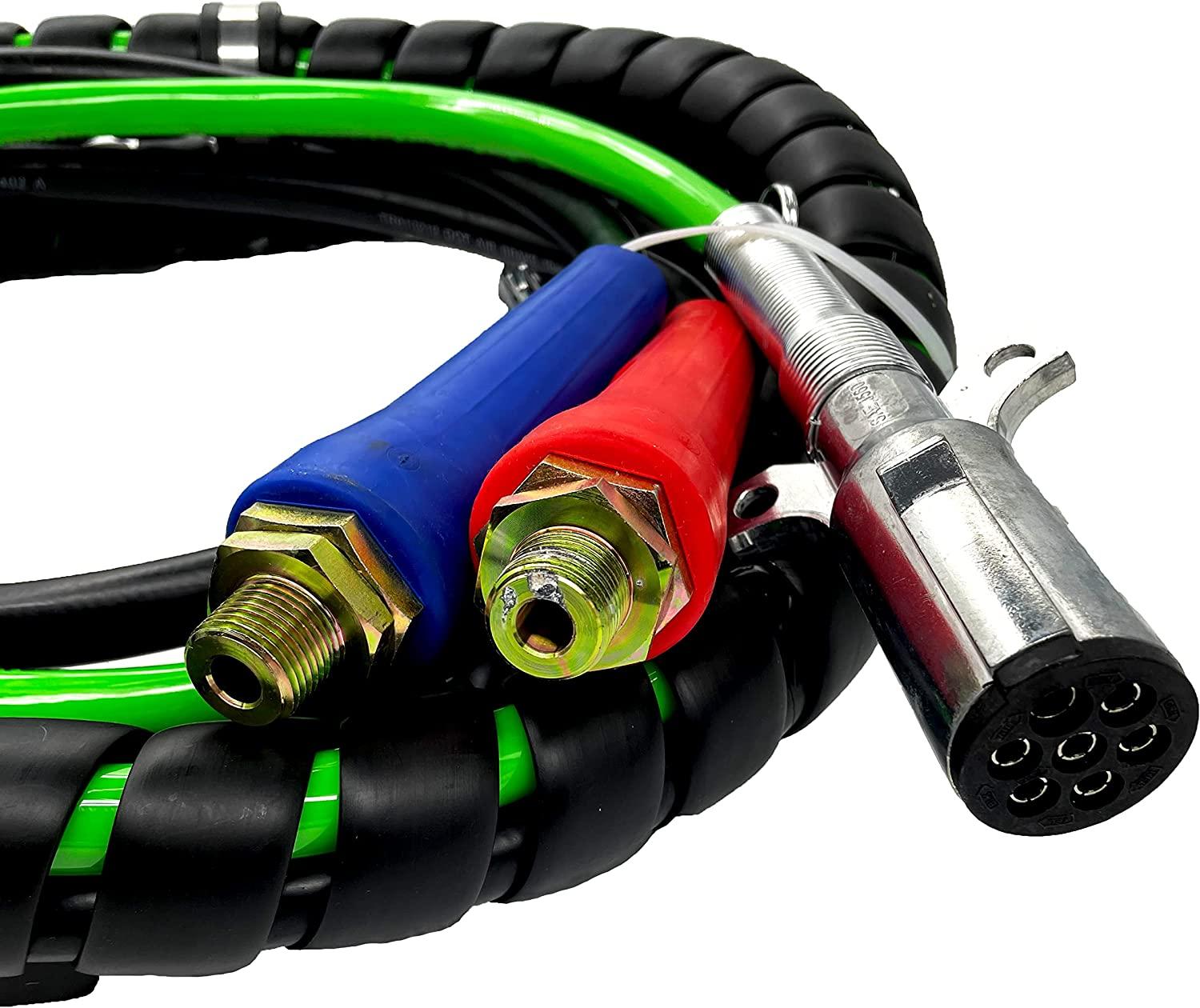TORQUE 12ft 3 in 1 ABS & Power Air Line Hose Kit Airline Air Hose Wrap 7 Way Electrical Cable Air Lines with Handle Grip Airlines for Semi Truck Trailer Tractor (TR813212)