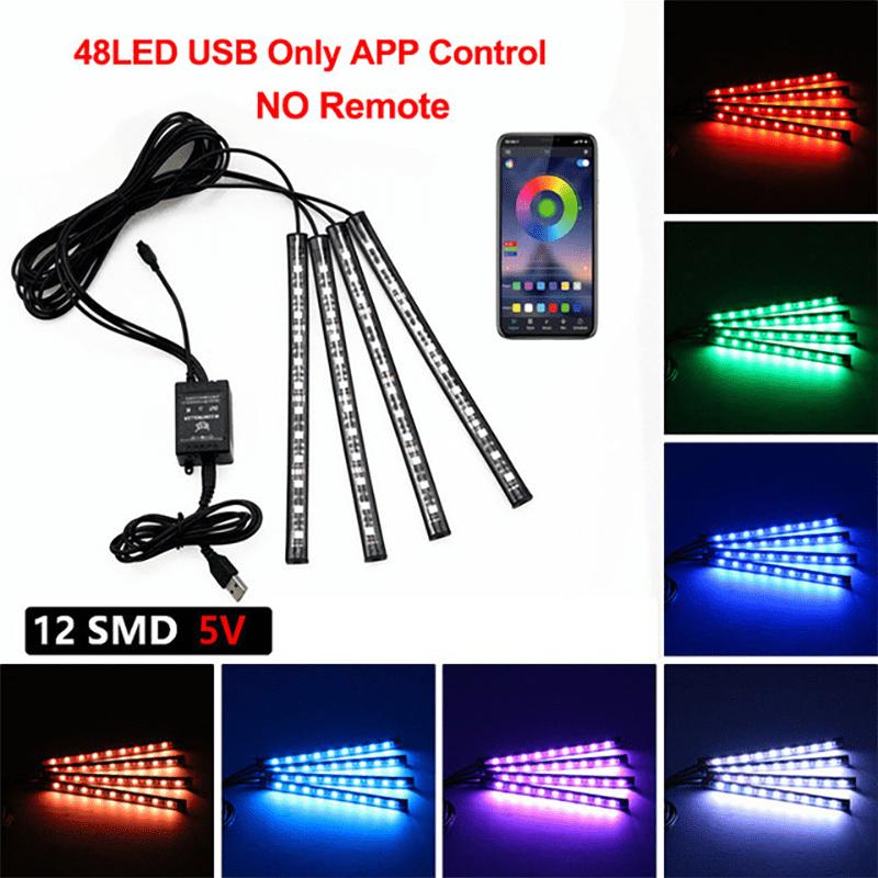 Neon LED Car Interior Ambient Foot Strip Light Kit Accessories Backlight Remote App Remote No Battery Music Control Auto RGB Decorative Lamps