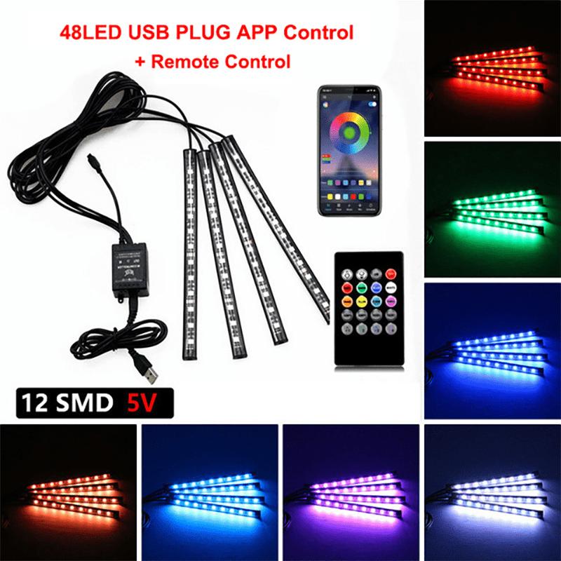 Neon LED Car Interior Ambient Foot Strip Light Kit Accessories Backlight Remote App Remote No Battery Music Control Auto RGB Decorative Lamps